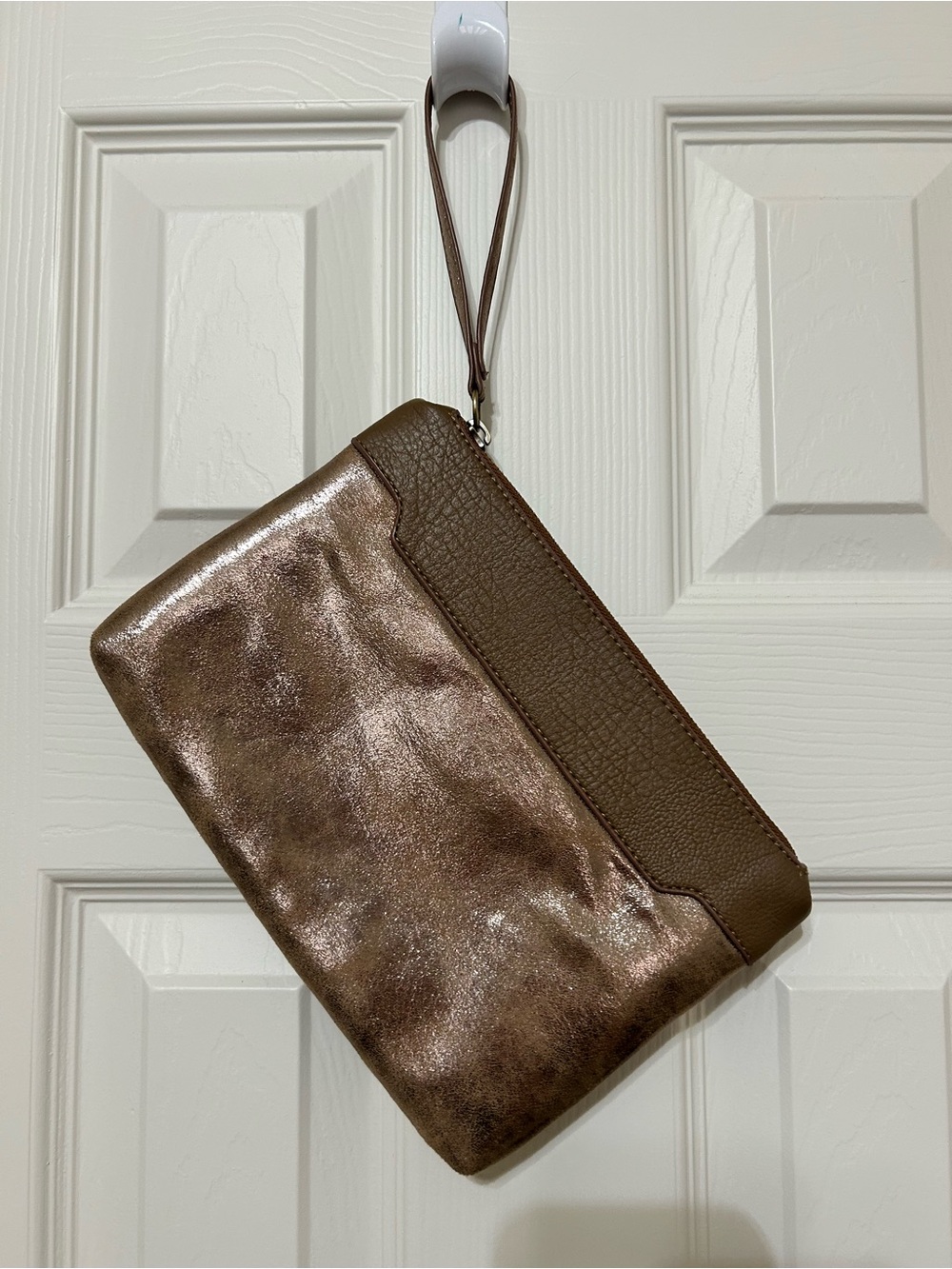 Miss Albright Anthropologie Vegan Leather Metallic Brown Wristlet Clutch NEW